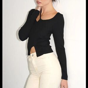 LNA Revolve Black Long Sleeve Cut Out Top Sz S